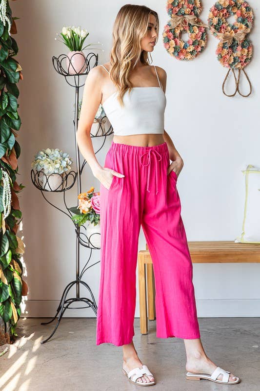 HEIMISH - EP6762-10 SOLID CASUAL PANTS WITH SIDE POCKET AND DRAWSTRING: 2-2-2 (S-M-L) / BLACK