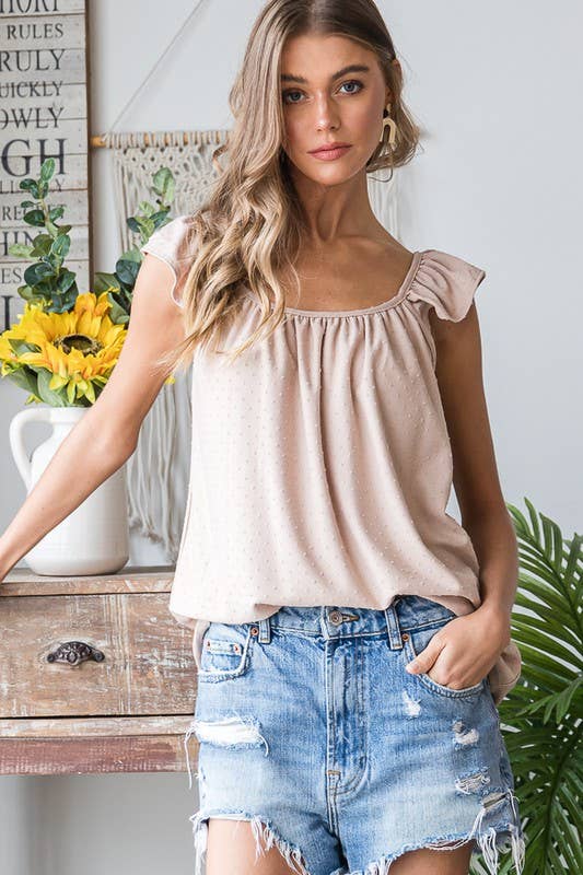 HEIMISH - ST2454-19 SOLID SWISS DOT TOP: 2-2-2 (S-M-L) / LT TAUPE