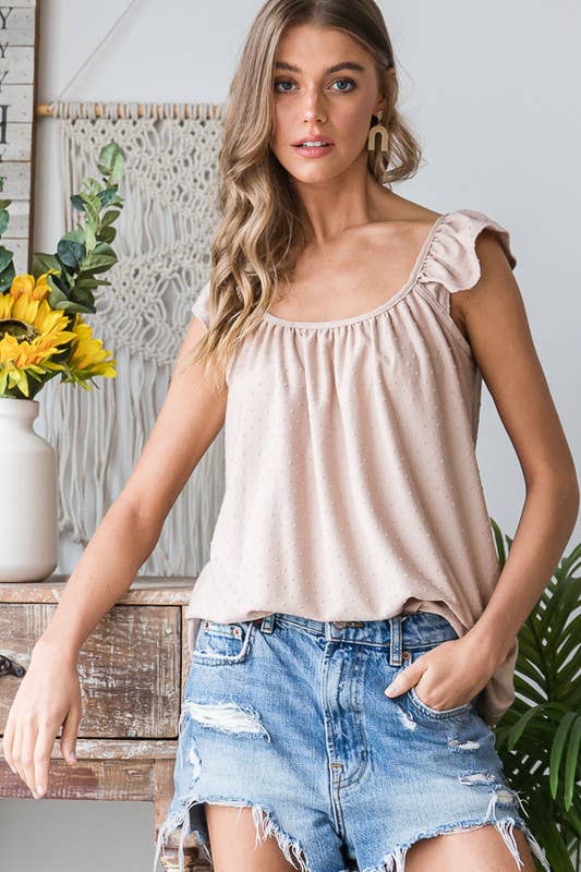 HEIMISH - ST2454-19 SOLID SWISS DOT TOP: 2-2-2 (S-M-L) / LT TAUPE