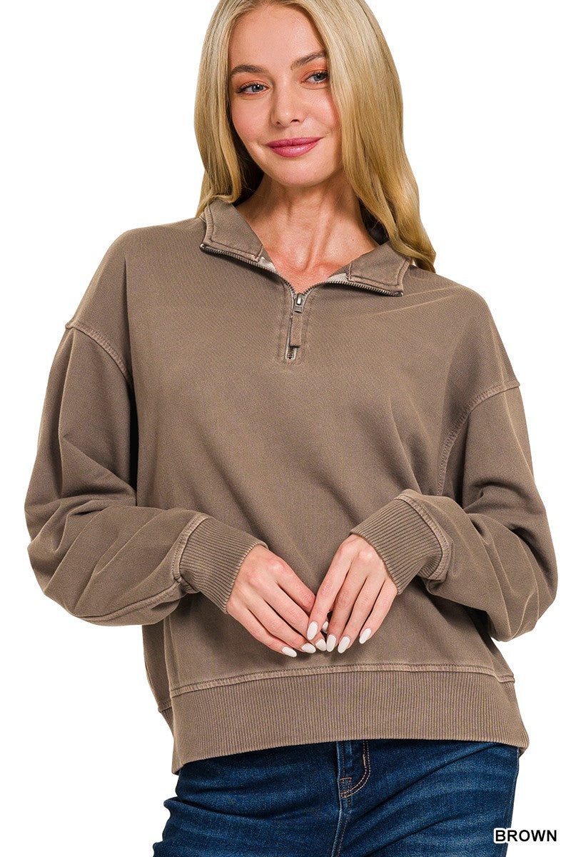 10.28.25 F/terry Pigment Dye & Enzyem Washed Half Zip Top 5282