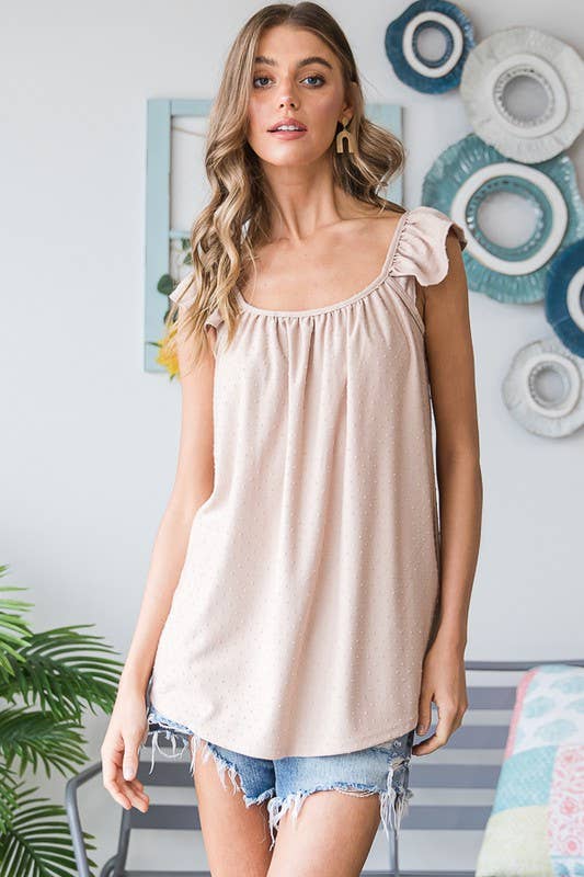 HEIMISH - ST2454-19 SOLID SWISS DOT TOP: 2-2-2 (S-M-L) / LT TAUPE