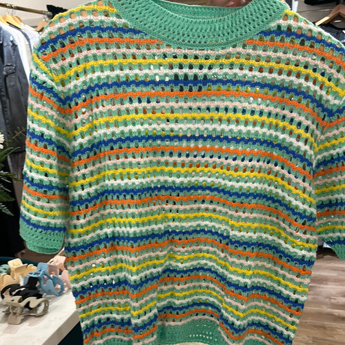 3.19.24 Miss Sparkling Multi Color Stripe Open Knit Sweater