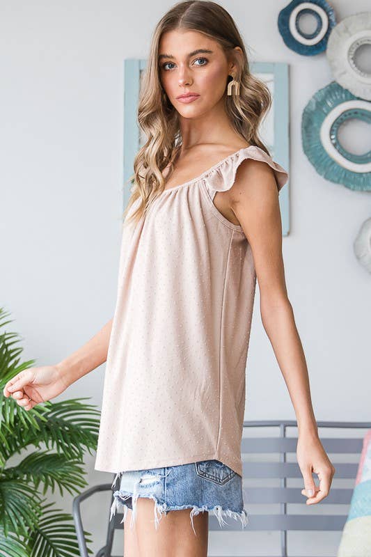 HEIMISH - ST2454-19 SOLID SWISS DOT TOP: 2-2-2 (S-M-L) / LT TAUPE