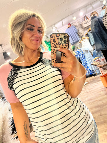 4.5.23 Shop The Tour Heimish SS Stripe W/ Lace Color Sleeve Rose