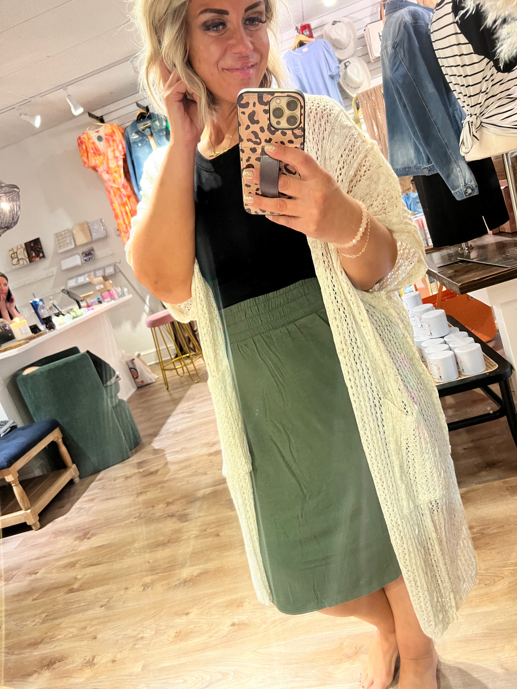 4.5.23 Shop The Tour POL Ivory Crochet Sleeveless Cardi w/ Pockets